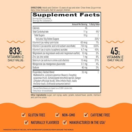 Airborne 750mg Vitamin C Gummies for Adults, Immune Support Gummies with Powerful Antioxidants VIT C & E, Caffeine Free - 2x63ct Bottle (42 Servings), Assorted Fruit Flavor thumbnail 4