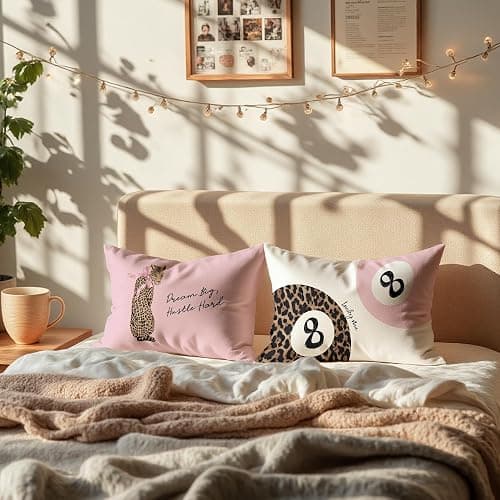 DOFQZ Preppy Pink Leopard Print and 8 Ball Decor Pillow Covers Case 12x20 Set of 2,Funky Coquette Cheetah Y2K Lucky 8 Ball Aesthetic Pillow Covers for Teen Girls Room Dorm Apartment Decor - 01 Color thumbnail 2