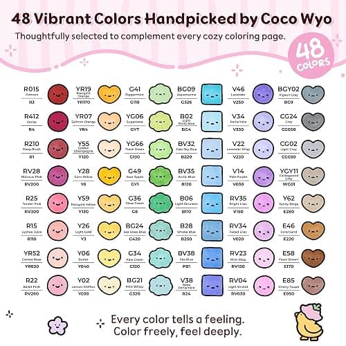 Ohuhu × Coco Wyo Coloring Set 48 Alcohol Markers& Coloring Book Brush& Fine | Co-branded Coloring Kit, 48-color Dual Tips Honolulu B, for Adults Beginners Artists Cozy Coloring, Great Gift Idea thumbnail 4