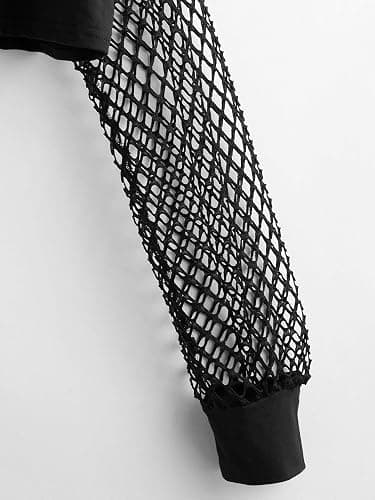 Verdusa Women's Fishnet Crop Hoodie Drop Shoulder Long Sleeve Sweatshirt Pullover thumbnail 3