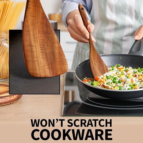 Zulay Kitchen 6-Piece Wooden Cooking Spoons Set – Heat-Resistant, Smooth Teak Utensils with Comfort Grip – Lightweight & Durable – Easy to Clean, Perfect for Non-Stick Cookware thumbnail 6