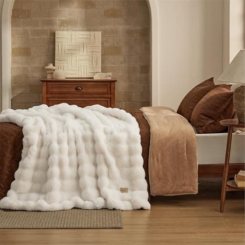 Bedsure GentleSoft Fluffy Fuzzy Throw Blanket, Soft Cozy Faux Fur Fleece Minky Blanket, Room Decor Couch Bed Cover Winter Bedding, Thick Warm Plush Velvet Christmas Women Men Gifts, 870GSM, Cream thumbnail 9