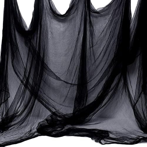 Whaline Halloween Black Creepy Cloth 276 x 87 inch Spooky Halloween Decoration Black Spooky Fabric Cloth Windows Doorways Scary Gauze for Haunted Houses Yard Wall Indoor Outdoor Party Decor Supplies - Image 1