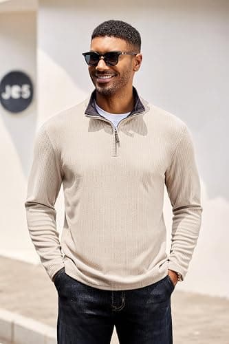 COOFANDY Mens Quarter Zip Pullover Lightweight Sweater Casual Long Sleeve Corduroy Half Zip Sweatshirt thumbnail 5