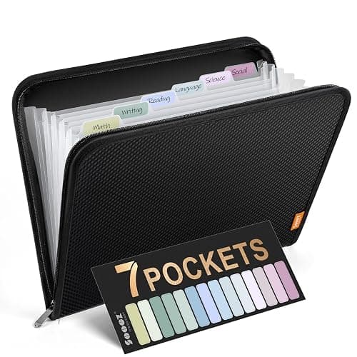 Sooez 7 Pockets Accordion File Organizer, Zipper Expanding File Folder, Heavy Duty Folder Organizer, Sleek Letter Size Accordion Folder, Portable Expandable File Folder, 14 x 11.2 Inch, Black - Image 1