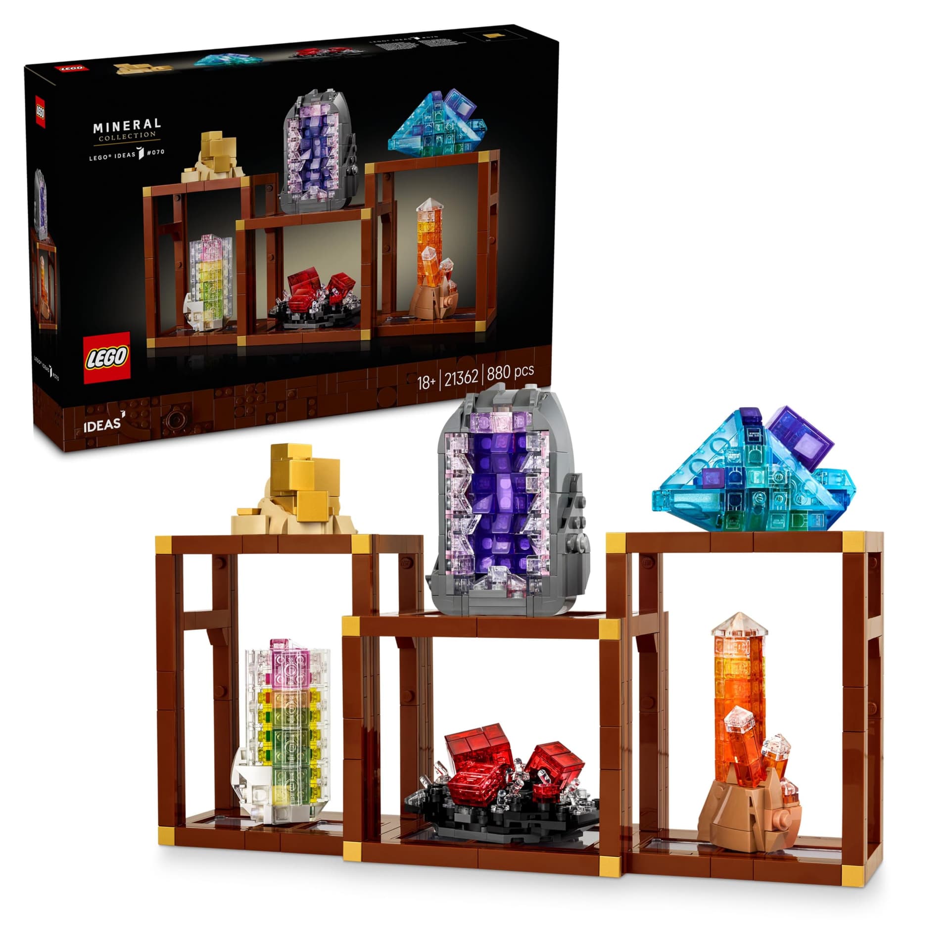 LEGO Ideas Mineral Collection Building Kit for Adults – Model with Crystal Elements Incl. Amethyst, Fluorite and Mandarin Quartz, Plus 3 Stands – DIY Home Decoration Gift – 21362 - Image 1
