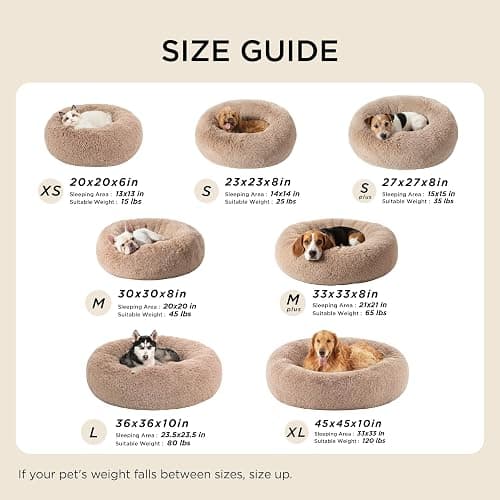 Bedsure Calming Dog Bed Medium Size Dog - Donut Washable Medium Pet Bed, 30 inches Anti-Slip Round Fluffy Plush Faux Fur Cat Bed, Fits up to 45 lbs Pets, Camel thumbnail 6