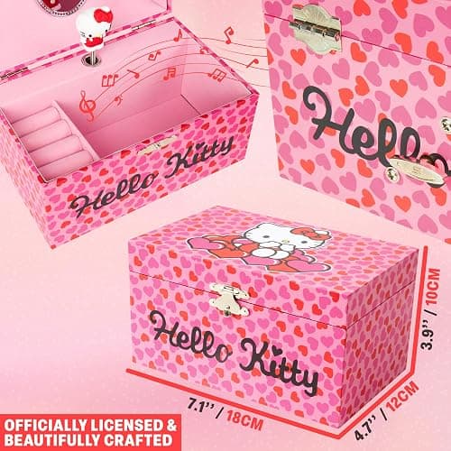 Hello Kitty Sanrio Musical Jewelry Box for Girls Teens Women Kawaii Wind Up Music Box Jewelry Organizer Ring Holder Gifts for Women (Pink thumbnail 3