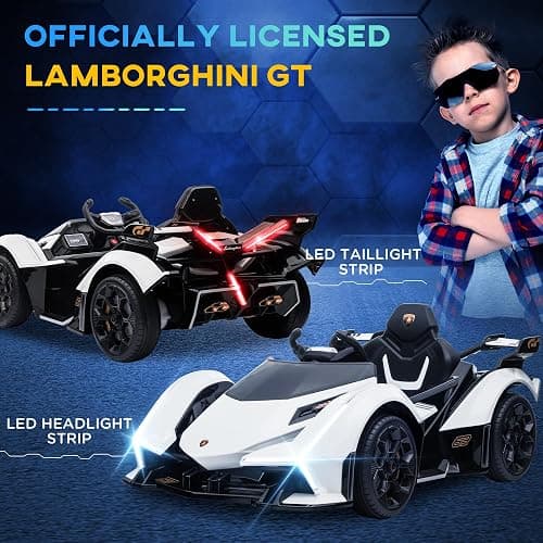 Aosom 12V Electric Ride-on Car, Licensed Lamborghini V12 Vision Gran Turismo Battery-Powered Ride-on Toy with Remote Control, Music, LED Lights, for 3-6 Year Old Boys and Girls, White thumbnail 4