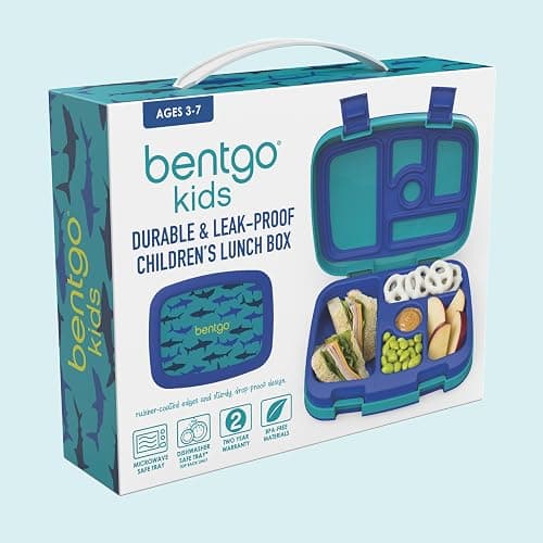 Bentgo Kids Prints Leak-Proof, 5-Compartment Bento-Style Kids Lunch Box - Ideal Portion Sizes for Ages 3-7, Durable, Drop-Proof, Dishwasher Safe, & PFAS & BPA-Free Materials (Sharks) thumbnail 8