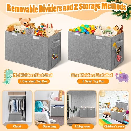 Rocamdo Large Toy Storage Box with Lid Divider, Sturdy Collapsible Toys Organizer Chest Kids Storage Bins Boxes Baskets for Boys, Girls, Nursery, Bedroom, Living Room, Playroom, 25"x13"x16", Gray thumbnail 6