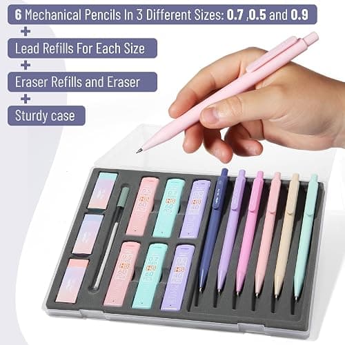 Mr. Pen- Pastel Mechanical Pencil Set with Lead Refills & Erasers, 6 Pack, 3 Sizes, 0.5 0.7 & 0.9mm, Aesthetic Mechanical Pencils Set, Pastel Mechanical Pencils thumbnail 2