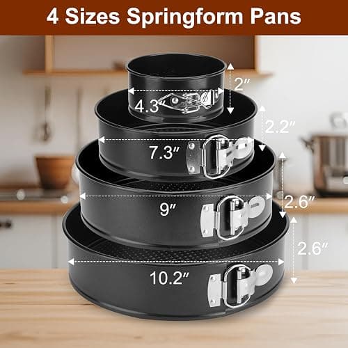 isheTao Springform Pan Set of 4, 4/7/9/10inch Cake Pan, Non-Stick Leak-Proof with Removable Bottom, Cheesecake Pan for Baking, Black thumbnail 3