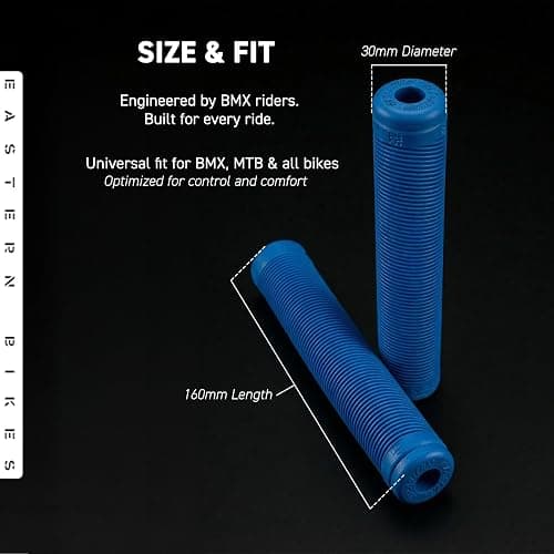 Eastern Bikes Riblet BMX Grips – Soft Compound Handlebar Grips for BMX, MTB, Cruiser & Scooter – 160mm Flangeless Design – Multiple Colours – Nylon Bar Ends Included thumbnail 3