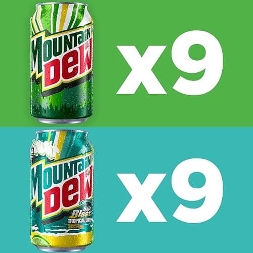 Mountain Dew Soda, 2 Flavor Baja Blast Variety Pack (Baja Blast, Original Dew), 12 Fl Oz Cans (Pack of 18) thumbnail 3