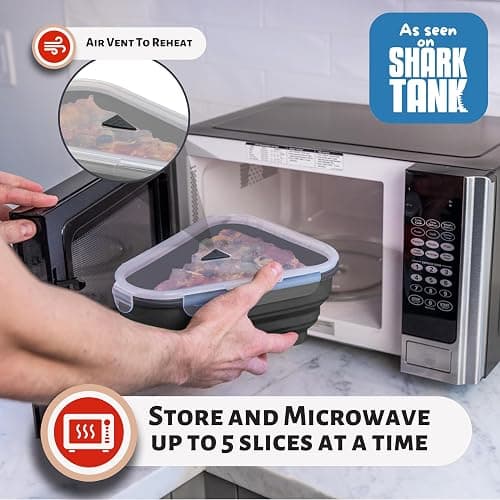 PIZZA PACK The Perfect Reusable Pizza Storage Container with 5 Microwavable Serving Trays - BPA-Free Adjustable Pizza Slice Container to Organize & Save Space, 2 Pack, Black thumbnail 6