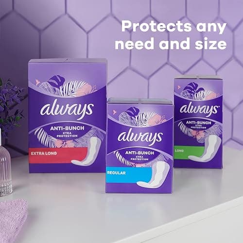 Always Panty Liners for Women Anti-Bunch Xtra Protection Daily Liners, Long, Unscented, 108 Count thumbnail 6