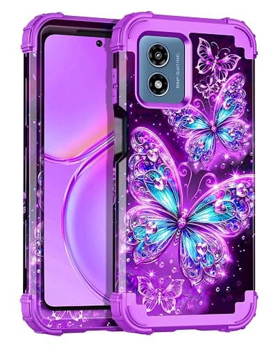 Casetego Compatible with Moto G 5G 2024 Case,Glow in The Dark Three Layer Heavy Duty Sturdy Shockproof Full Protection Rugged Hard PC+Soft TPU Bumper Case,All Purple - Image 1