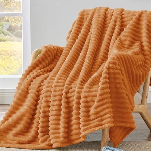 BEDELITE Ribbed Fleece Fall Throw Blanket, Burnt Orange, 50"x60" | Soft Cozy Blanket, 3D Ribbed Design, Autumn Home Decor Accent, Lightweight Throw for Couch, Bed, Halloween & Thanksgiving - Image 1