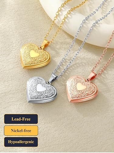 U7 Women Locket Necklace Platinum 14K Gold Photo Lockets that Hold Picture,Chain 20 Inch Personalized Gift Custom Love Heart Image Necklaces thumbnail 5