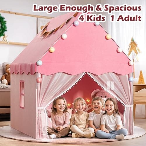EagleStone Kids Play Tent with Star Light, Padded Mat,Toddler Tent Indoor,Playhouse for Toddlers, Boys, Girls, Neutral Color, Indoor Bed Tent Gift Toy (Pink) - Pink thumbnail 2