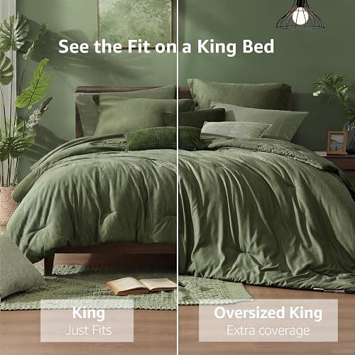Monbix King Size Comforter Set Olive Green 7 Pieces Bed in a Bag | Cationic Dyeing Reversible All Season Bedding Sets with Comforter, Sheets, Pillowcases & Shams thumbnail 3