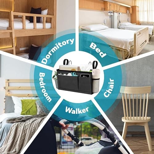 BlissTotes Bedside Caddy, Bedside Storage Organizer for Bunk Bed Accessories, Dorm Storage for Bedside Shelf and Bunk Bed Shelf, Bed Caddy for Home, Dorm, Bunk (Dark Gray, 1 Pack) thumbnail 7