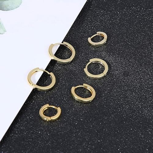 micuco 3 Pairs Small Hoop Earrings Set for Women, 14K Gold Plated Huggie Hoop Earrings for Men, Tiny Cartilage Hypoallergenic Earring Set thumbnail 3
