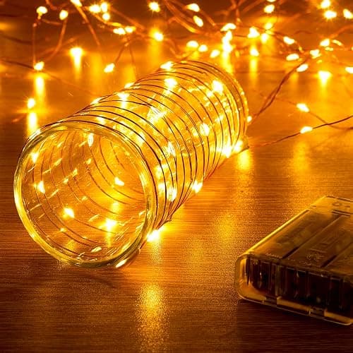 Ariceleo 1 Pack 16.4ft Battery Operated String Lights with Timer, Warm White with Synchronized Twinkle Mode, Fairy Lights Battery Powered, 50 LEDs, Idea for Christmas Bedroom Party Wedding - Image 1