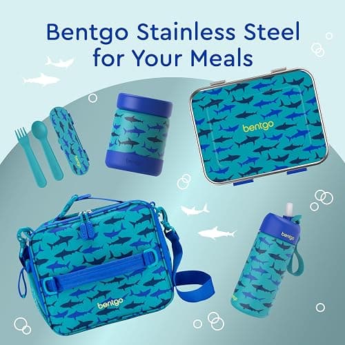 Bentgo® Kids Stainless Steel Insulated Water Bottle - Leak-Proof; Keeps Cool for 12 Hours; Durable, BPA-Free, Dishwasher Safe 14 oz. Cup for Ages 3+ for School/Sports/Daycare (Sharks) thumbnail 7