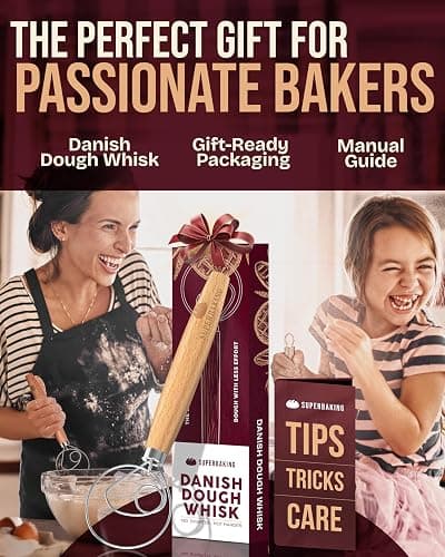 Superbaking Danish Dough Whisk - 12" Bread Whisk for Dough Mixing - Single Eye Design Sourdough Whisk - Sourdough Bread Baking Supplies - Bread Making Tools and Accessories - Ergonomic Wooden Handle thumbnail 8