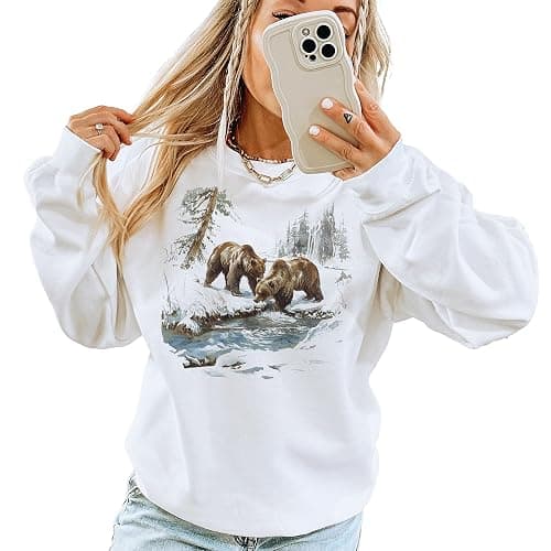 Vintage Grizzly Bear Wilderness Scene Sweatshirt - 90s Vintage Brown Bear Sweatshirt - Scenic Winter Nature Sweater - Unisex Graphic Crewneck Sweatshirt thumbnail 2