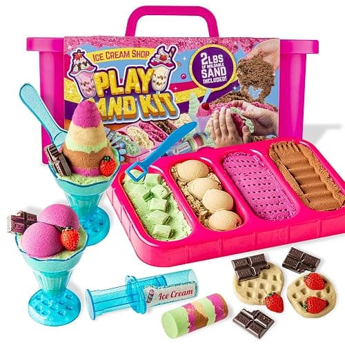 GirlZone Ice Cream Shop Play Sand Kit - Sensory Play for Kids - Magnetic Sand Toys for Creative Fun - 2 lb, Multicolor, 22 Pieces, Ages 7+ - Image 1