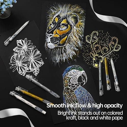 GETHPEN 0.6mm Fine Point White Gel Pens, 3-Pack for Artists Drawing, Sketching, Illustration, and Adult Coloring Books, Opaque White Ink for Black Paper, Bullet Journaling, and Card Making thumbnail 7