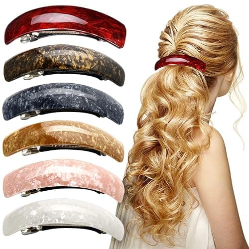 6 Pieces Vintage Acrylic Hair Barrettes Set Large Automatic Spring Clasp Clips for Thick Hair, 6 Assorted Colors Classic Hair Accessories for Women - Image 1