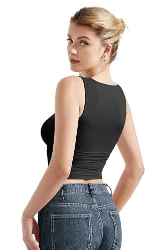 SUUKSESS Women Double Lined Going Out Basic Tank Tops Ruched Summer T Shirts thumbnail 3