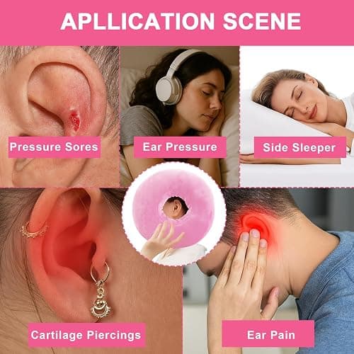 Piercing Pillow for Side Sleepers, Soft and Comfortable Donut Pillow, CNH Pillow Ear Pillows with Holes for Ear Pain, Piercing, Pain Relief Sleeping, Pressure Sore, Ear Pressure Relief (Light Pink) thumbnail 7