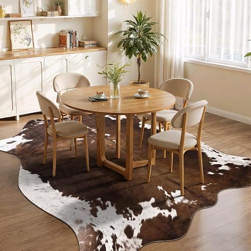 DweIke Faux Cowhide Print Rug for Living Room, 4.6 x 5.2 ft Dark Brown Western Animal Cow Hide Rugs, Non Slip Cool Cow Skin Carpet for Bedroom Dining Room Farmhouse Entrance Home Decor thumbnail 4