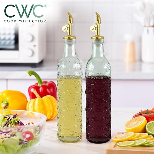 COOK WITH COLOR Glass Olive Oil Bottle Dispenser - 2 Pack- 17oz Oil and Vinegar Cruet - Olive Oil Carafe Decanter for Kitchen thumbnail 2