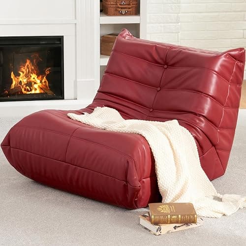 Hobestluk Giant Bean Bag Chair Lazy Floor Sofa, Memory Foam Fireside Sofa for Adults, Big Beanbag Faux Leather Armless Chair for Living Room Bedroom Dorm Office (WineRed, Single) - Image 1