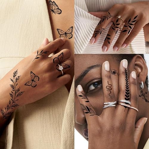 Casciybo 200+PCS Temporary Tattoos for Women, Waterproof Black Realistic Rose Hummingbird Necklace Tattoos Sketch Fake Tattoo for Women Body Art Arm Neck Hands Chest Neck Collarbone Spine Back thumbnail 4
