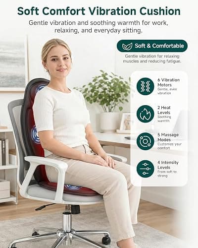 Snailax Back Massager with Heat, Memory Foam Chair Massage Pad | Vibration Massager for Neck & Shoulder, 4 intensities, 2 Heat Levels, 2026 Upgraded Seat Massager for Office Chair,Home thumbnail 2
