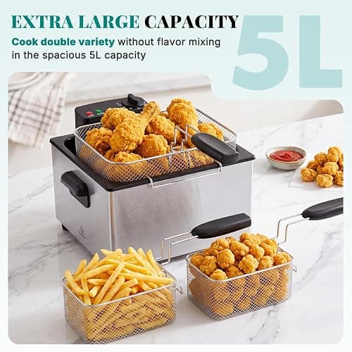 OLIXIS 5L Stainless Steel Deep Fryer, Electric Fryer with 3 Blankets, Lid with Viewing Window, 1800W Power, 4 Temp Control for Home Kitchen, Fried Chicken, Shrimp, French Fries, Silver thumbnail 4