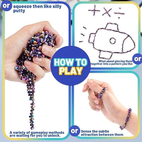 Chilvil Fidget Toys for Teen Boys Adult, Metal Squishy Squeeze Toys for Teen Girls Cool Gadgets Gift Quiet Office Desk Sensory Autism Autistic 500pc Fidgets Beads Stones ADHD Ferrite Putty thumbnail 4