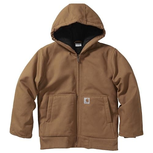 Carhartt Boys' Flannel-Lined Hooded Canvas Insulated Zip-Up Jacket - Image 1