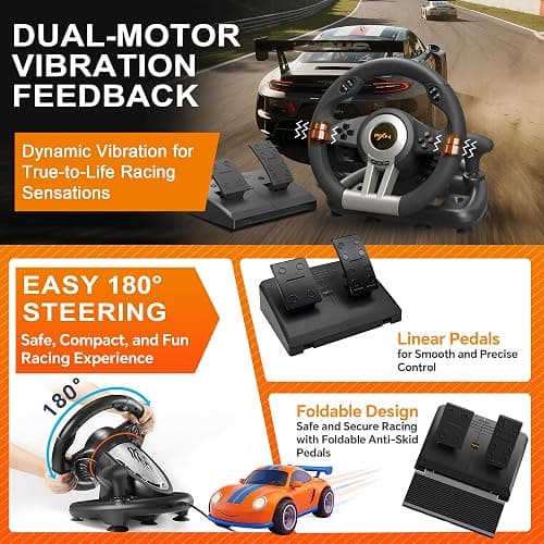 PXN V3 Pro Gaming Steering Wheel with Pedals | Dual Motor Vibration Feedback, Beginner Sim Racing Wheel for PC, PS4, Xbox Series S, Xbox Series X, Xbox One and Switch thumbnail 3