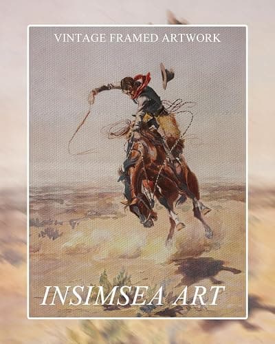 InSimSea Framed Canvas Wall Art Western Cowboy Decor Rustic Vintage Cowboy Oil Paintings Horse Riders of Mid-Century Art Prints Ranch Lunar Landscape Wall Pictures Antique Wall Decor Aesthetic Posters thumbnail 6