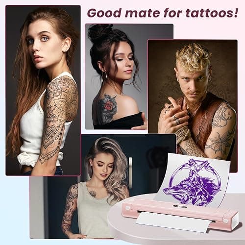 TATTMUSE 2025 New Version Tattoo Stencil Printer with 10pcs Transfer Paper, Wireless Thermal Tattoo Transfer Printer, Bluetooth Portable Tattoo Machine Compatible with Smartphone & Pad, Pink thumbnail 9