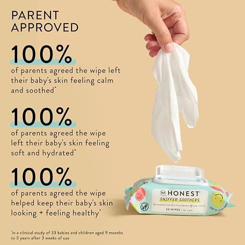 The Honest Company Plant-Based Snot Removing Wipes | Soothing Nose + Face Wipes with Aloe | Hypoallergenic for Sensitive Skin, EWG Verified | Fragrance Free, 60 Count thumbnail 6
