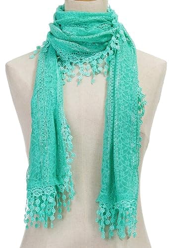 Women's lightweight Feminine Lace teardrop fringe Vintage Mesh Crochet Tassel Scarf for Women thumbnail 2